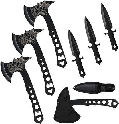 Throwing Stars, Throwing Axes and Tomahawks 3 Pack Set with Bottle Opener and Nylon Sheath, 10in Throwing Hatchet for Competition and Recreation