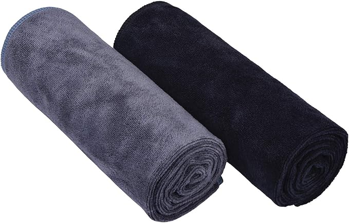 Home Gyms Towel for Men Women Microfiber Gym towels Cycling Workout Sweat Towel Set Quick Dry Exercise Sports Travel Towel Fast Drying 2-Pack (Black + Grey)