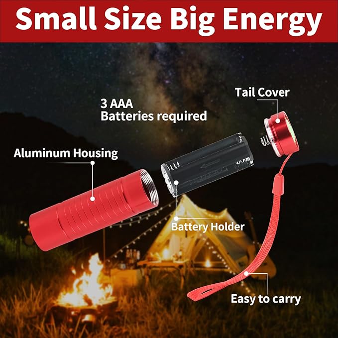 6 Pack Red Light LED Flashlight Mini, Red Flashlight Red Torch for Astronomy, Aviation, Night Observation and Animal Observation (3 Pack Blue+3 Pack red)