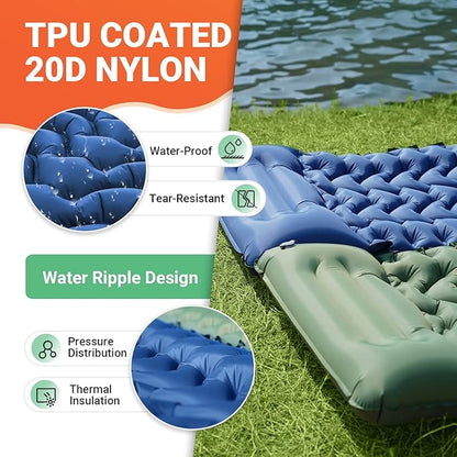 KingCamp Self Inflating Camping Mattress with Built-in Foot Pump, Connectable Durable Inflatable Sleeping Mat with Pillow, Compact Camping Air Mattress for Hiking