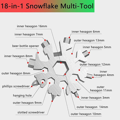 18 in 1 Snowflake Multitool,Stainless Steel Snowflake Tool for Key Chain/Bottle Opener/Flat Phillips Screwdriver Kit/Wrench,Snowflake Handy Tool as Gift for Father, Husband, Boyfriend at Christmas