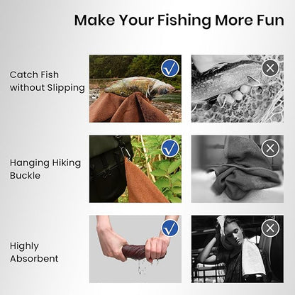 3 Pack Fishing Towels with one Heavy Duty Zinger Retractor & 3 Clips, 16x16'' Plush nap Microfiber Fabric, Ultra Absorbent Cleaning Accessories, Portable for Fly Fishing, Kayaking & Hiking