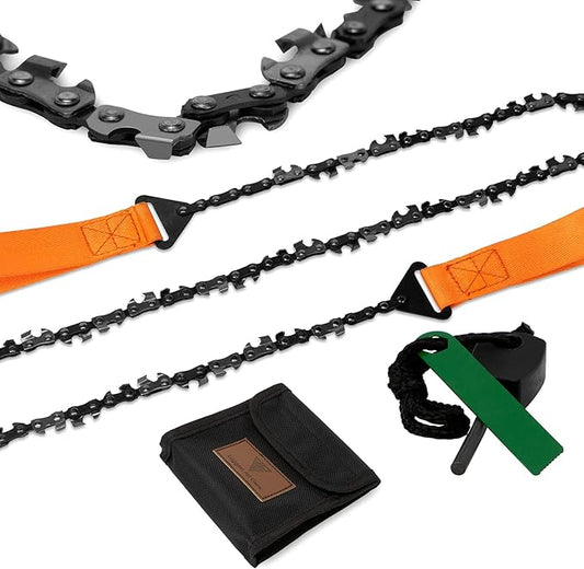 36’’-45Two-sidedTeeth Pocket Chain Saw & FREE Fire Starter,3X Faster with Cutting Blade ON Every Link,Best Compact Folding Hand Saw Tool for Survival Gear,Camping,Hunting