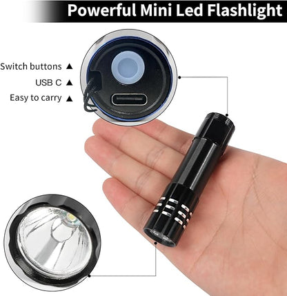 6 Pack LED Aluminum Small Mini USB C Rechargeable Flashlights, Handheld Small Flashlight Bulk for Kids, Portable Camping Bright High Lumens Flashlight Christmas Gifts (6)