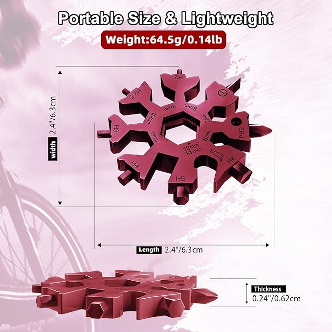 18 in 1 Snowflake Multi Tool, Phillips Flat Screwdriver Kit/Wrench/Bottle Opener, EDC Camping Gear, Gifts for Men (Red)