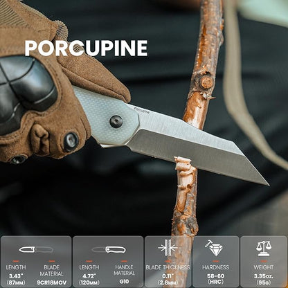 Kizer Porcupine Pocket Knife, Folding Knife 3.43 Inches 9Cr18MoV Steel Blade, Jade G10 EDC Tactical Survival Knife for Man and Women, Portable Hunting Camping Knife L3008A1