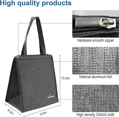 iknoe Lunch Bag Insulated Lunch Bags for Women & Men, 9L Reusable Lunch Tote, Portable Adult Thermal Large Lunch Cooler for Work Picnic Beach (Plain Grey)