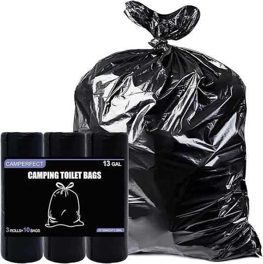 Camping Toilet Waste Bags, 13 Gallon Capacity, 3 Rolls with 10 Bags Each