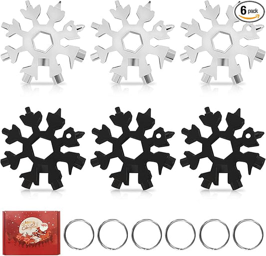 6PCS Snowflake Multitool,18-In-1 Stainless Steel Snowflake Wrench Screwdriver Multi-Tool, Portable Pocket Keychain Tools，Stocking Stuffers for Adults Christmas Gifts
