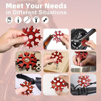 2 Pack 18 in 1 Snowflake Multi Tool, Phillips Flat Screwdriver Kit/Wrench/Bottle Opener, EDC Camping Gear, Gifts for Men (Blue+Red)