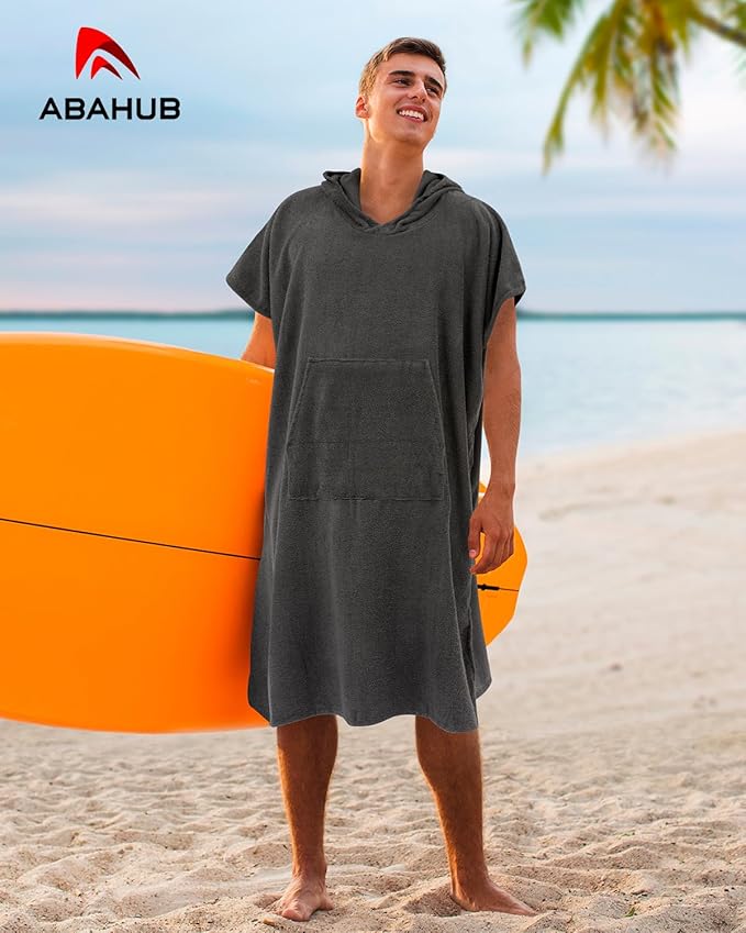 Abahub Surf Poncho Changing Robe with Hood, Thick Quick Dry Microfiber Wetsuit Changing Towel for Surfing Beach Swim Outdoor Sports Men Women, Absorbent Wearable Towel Cover Up(Grey)