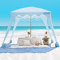 OutdoorMaster Beach Cabana with Fringes, Portable 6' x 6' Beach Canopy for Sand, Easy Set Up Sun Shelter, Included Side Wall, UPF 50+ UV Protection Sun Umbrella - for Family & Friends -Wave Point