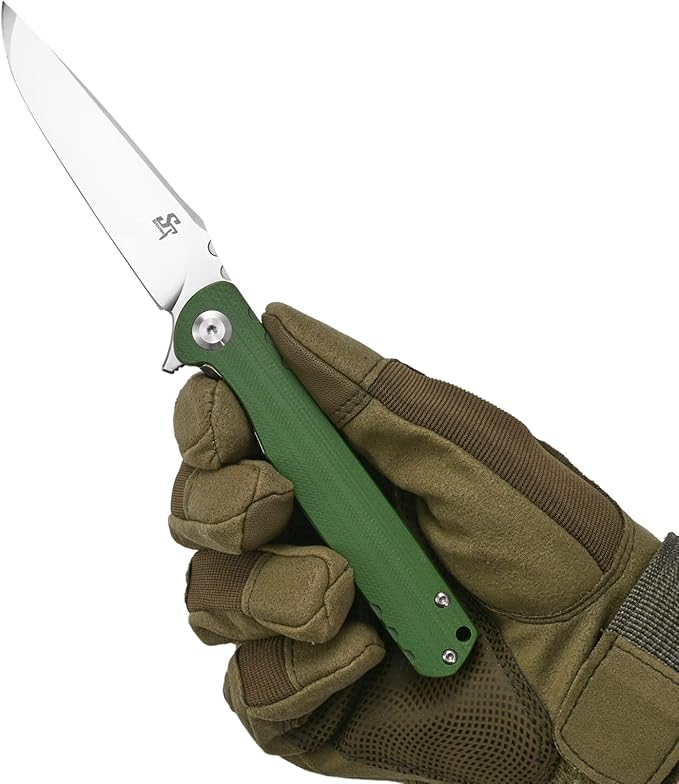 Sitivien ST101 Folding Knife, D2 Steel Blade+G10 Handle Tool Knife, EDC Pocket Knife for Outdoor, Camping, Hunting, Survival (Army green)
