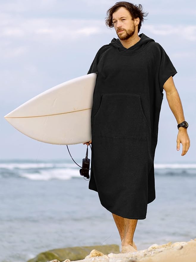 SUN CUBE Surf Poncho Changing Robe with Hood | Quick Dry Microfiber Wetsuit Changing Towel with Pocket for Surfing Men Women