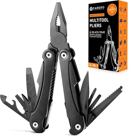 14 IN 1 Multitool Pliers, Multitool with Pocket Clip, Portable Multi Tool, Pocket Knife Camping Multitool, Needle Nose Plierswith Replaceable Wire Cutters Screwdrivers Saw Gifts for Men, Dad, Husband
