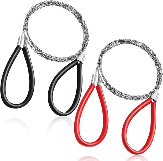 2 Pcs PVC Pipe Cable Saw Stainless Steel Wire Saw Hand Pocket String Rope Saw Emergency Survival Wire Saw PVC Pipe Cutting Tool for Wood Camping Hiking Hunting, Red, Black, 23.62 Inch