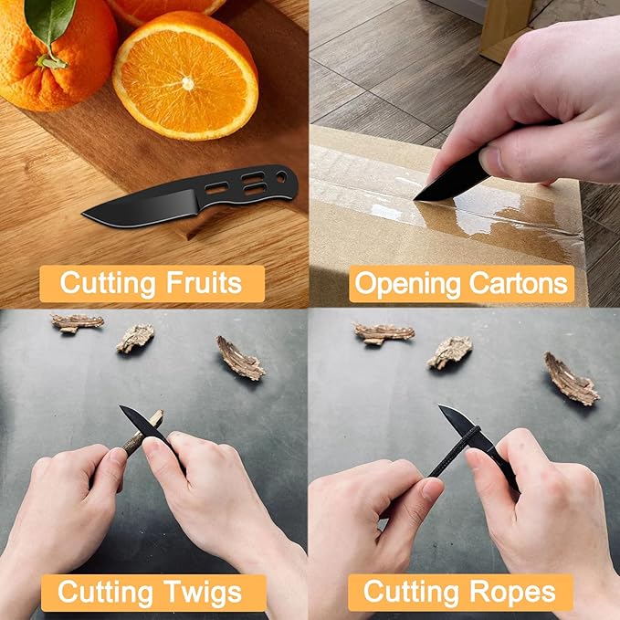 EDC Small Fixed Blade Neck Knife with Kydex Sheath, Cute Mini Necklace Knife for Men and Women -440C Steel Full Tang Design - Survival, Hunting, Camping, Hiking Cutting Tools (Black)