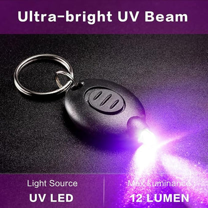 16 Pack Mini UV LED Keychain Flashlight, 395nm UV Light Keychain Flashlight, UV Keychain Flashlight, UV Keychain Light Black Light for Detections