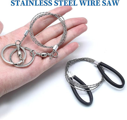 4 Pcs Survival Wire Saw, Heavy Duty Emergency Steel Wire Saw, Pocket Size Outdoor Tool for Cutting Wood Rubber Plastic (Black, Silver)
