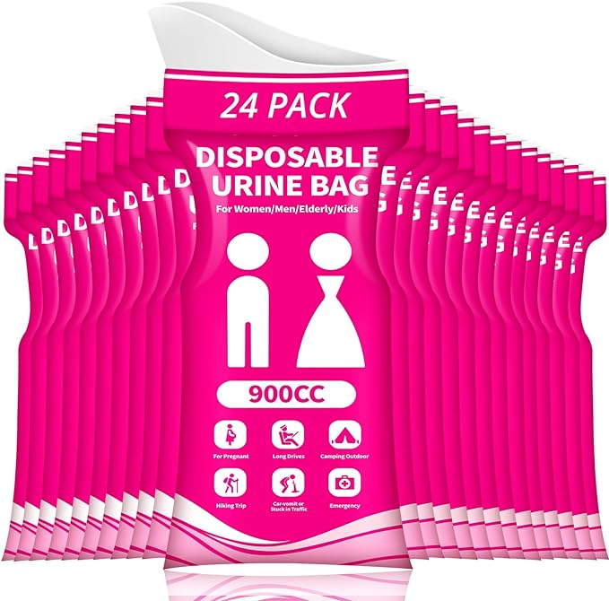 Disposable Urine Bag for Travel - 900ML Portable Pee Bags for Women Men 12 PCS/24PCS Emergency Vomit Bags Unisex Urinal Toilet Bag for Car Camping, Road Trip,Traffic Jams, Pregnant, Kids, Patient