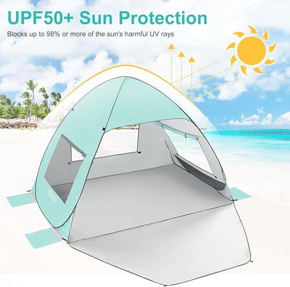 TOBTOS UPF 50+ Pop Up Beach Tent, Easy Set Up Beach Umbrella, Sun Shelter for 2-3 People UV Protection Portable Sunshade, Baby Canopy Cabana, Lightweight with Carry Bag
