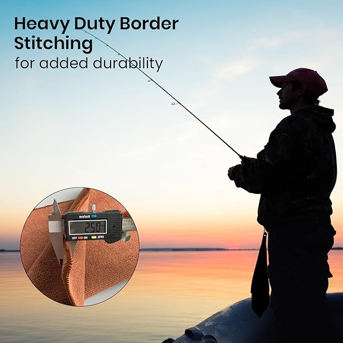 3 Pack Fishing Towels with one Heavy Duty Zinger Retractor & 3 Clips, 16x16'' Plush nap Microfiber Fabric, Ultra Absorbent Cleaning Accessories, Portable for Fly Fishing, Kayaking & Hiking