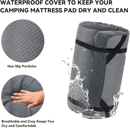 HOMBYS Memory Foam Camping Mattress Pad,Portable Sleeping Pad for Adult,Waterproof Cot Mattress,Roll Up Floor Mattress,Foldable Backpacking Travel Bed for Hiking,Guest Bed