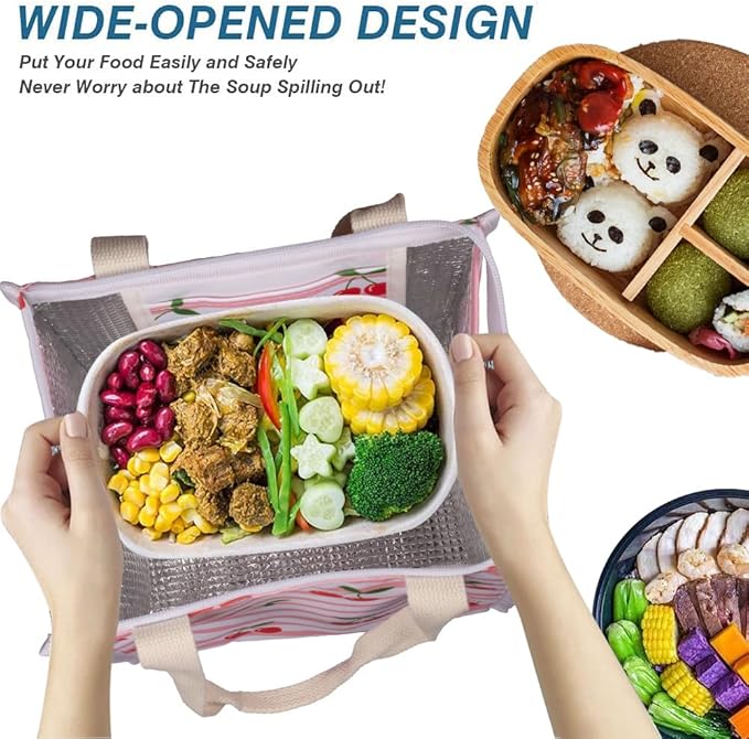 iknoe Insulated Lunch Bag for Women, 9L Durable Wide-Open Foldable & Portable Lunch Tote with Interior Pockets, Water-Resistant Thermal Lunch Cooler for Adults Picnic Beach (Cherry)