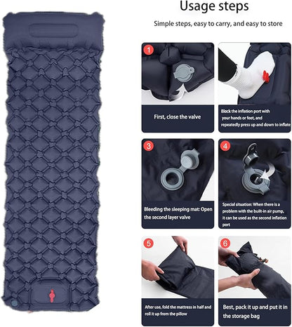 Sleeping Pad for Camping- Ultralight Inflatable Sleeping Mat with Built-in Foot Pump & Pillow, Upgraded Compact Camping Air Mattress for Camping, Backpacking, Hiking (Dark Blue)