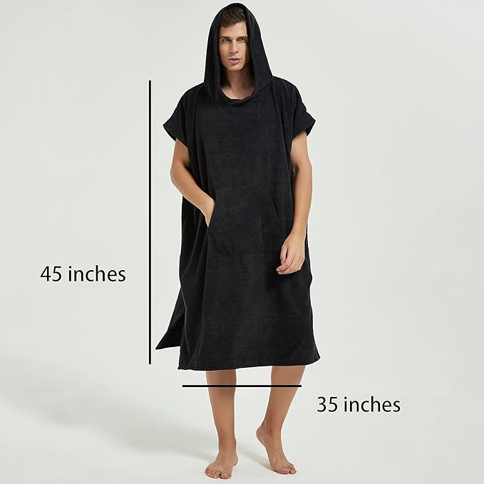 III HHONS Towel Hoodie Poncho Adult Outdoor Beach Towel Hoodie Black Coverup Robe Large Hooded Towels for Adult