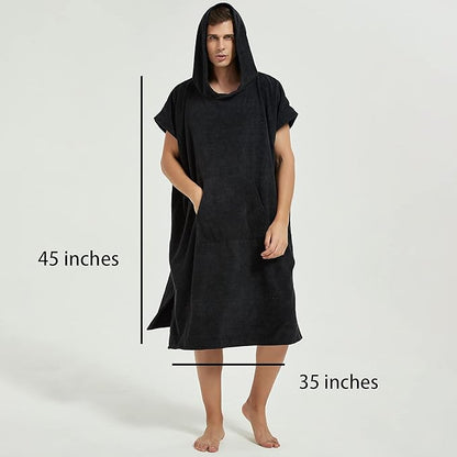 III HHONS Towel Hoodie Poncho Adult Outdoor Beach Towel Hoodie Black Coverup Robe Large Hooded Towels for Adult