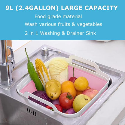 Dishpan for Washing Dishes,9L Collapsible Dish Tub Portable Sink,Wash Dish Basin,Foldable Laundry Tub,Washing Basin with Drain Plug,Dishpan for Kitchen Sink,Camping Dish Washing Tub,Pink