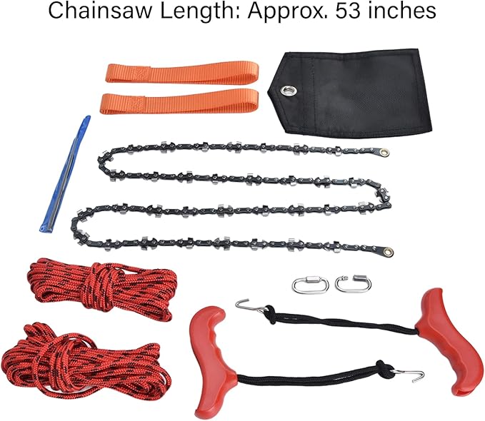 53inch Length High Reach Tree Limb Hand Rope Saw,Hand Rope Chain Saw,Both Sides Teeth Blades Folding Pocket Chainsaw for Tree Limb, Outdoor Camping, Tree Pruning, Hand Rope Chain Saw,53inch Lengt