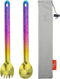 TiTo Titanium Long Handle Spork and Spoon Eco-Friendly Ultralight Portabale Flatware for Outdoor Camping Backpacking Hiking Travel Picnic Tableware with Bag(2pcs Colorful)