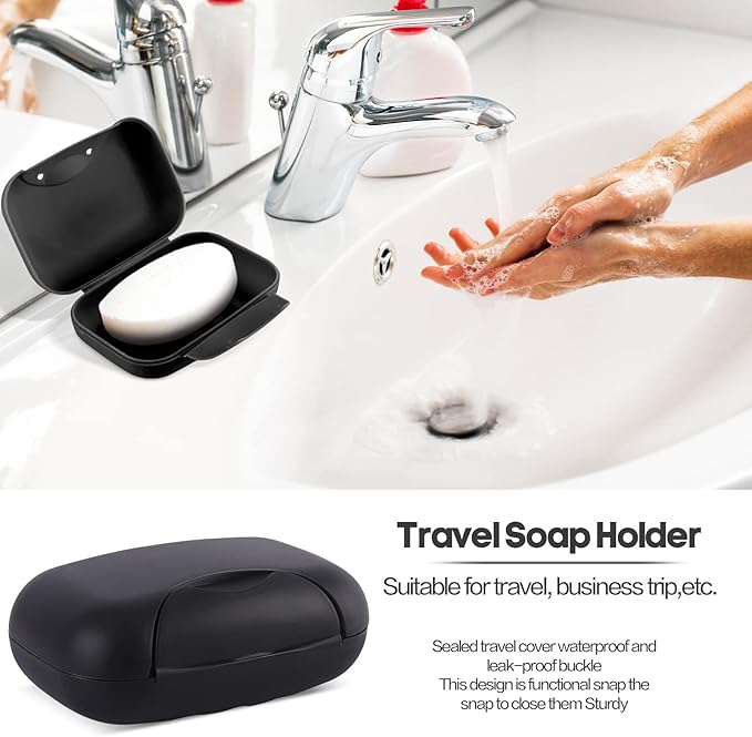 2 Pcs Plastic Soap Case Holder Container Box Home Outdoor Hiking Camping Travel Black