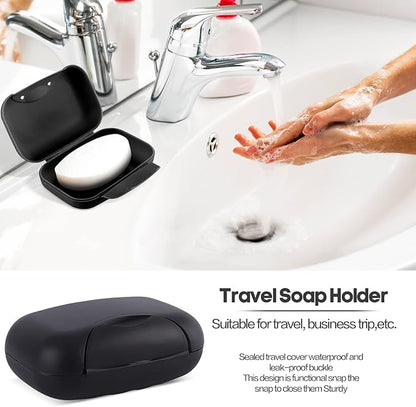 2 Pcs Plastic Soap Case Holder Container Box Home Outdoor Hiking Camping Travel Black