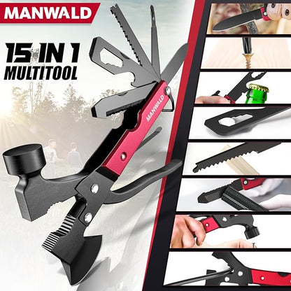 15 in 1 Multitool Axe Hatchet, Gifts for Men, Camping Accessories Survival Gear, Multi Tool Gifts for Camping Hiking Survival, Cool Gadgets Christmas Gifts for Men, Dad, Husband