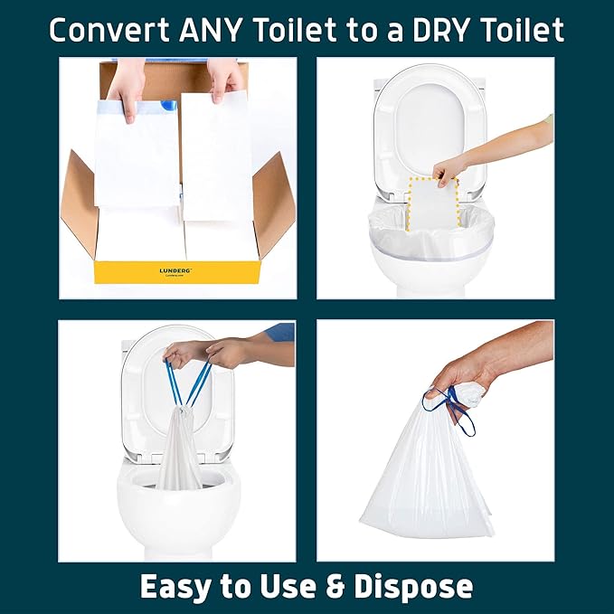 Lunderg Toilet Bowl Liners with Lemon Scented Super Absorbent Pads - Value Pack 20 Count Universal Fit - Disposable Toilet Bags to Convert any Home, Boat or Camping Toilet in a Dry Toilet