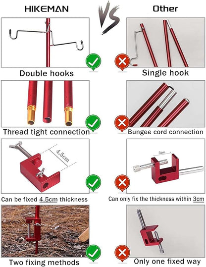 HIKEMAN Folding Lantern Stand Pole Portable Lamp Stand Hook Collapasible Light Stand Holder for Camping Fishing Picnic BBQ Outdoor Activities (Blue)