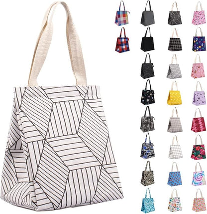 iknoe Insulated Lunch Bag for Women, 9L Sturdy Wide-Open Foldable & Portable Lunch Tote with Interior Pockets, Water-resistant Thermal Lunch Cooler for Adults Picnic Beach (White Rhombus)