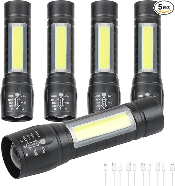 5 Pack Mini Small Pocket LED Flashlight USB Rechargeable High Lumens Bright Powerful EDC Flash Lights - Aluminum Handheld Flashlight Bulk for Kids, Portable Camping Christmas Gifts