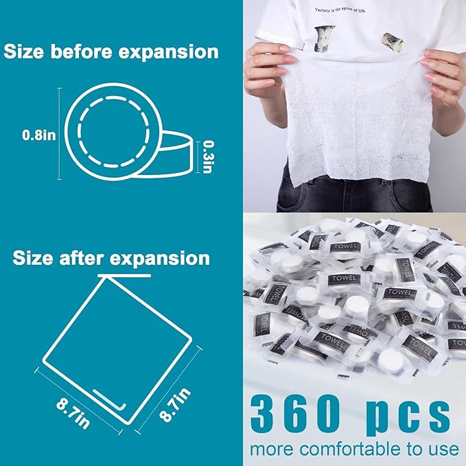 LOVEINUSA Compressed Towels Bulk, 360PCS Mini Disposable Towel Portable Towel Tablets Disposable Travel Towel for Camping Hiking Toilet Paper and Outdoor Activities