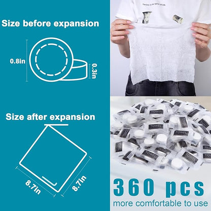 LOVEINUSA Compressed Towels Bulk, 360PCS Mini Disposable Towel Portable Towel Tablets Disposable Travel Towel for Camping Hiking Toilet Paper and Outdoor Activities
