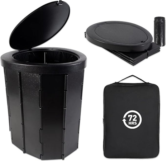 72 HRS Portable Collapsible Toilet for Camping, 15.8" Extra Large Camping Toilets Portable Potty, Lightweight and Sturdy, Camp Toilet (With 12 Toilet Bags)