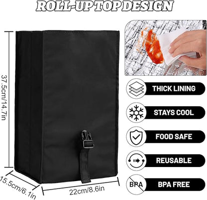 Insulated Foldable Lunch Bag- Lightweight Portable with Adjustable Shoulder Strap Lunch Box for Men, Women, Office, Work, Picnic, Hiking and Beach (Black(Soft Fabric))