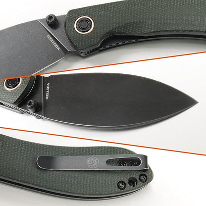 Vosteed EDC Knife, 3.26" Lightweight Folding Pocket Knife with Clip for Men and Women, Modern Shilin Cutter with Nitro-V Steel Blade, Micarta Handle for Camping, Hiking -Nightshade Series