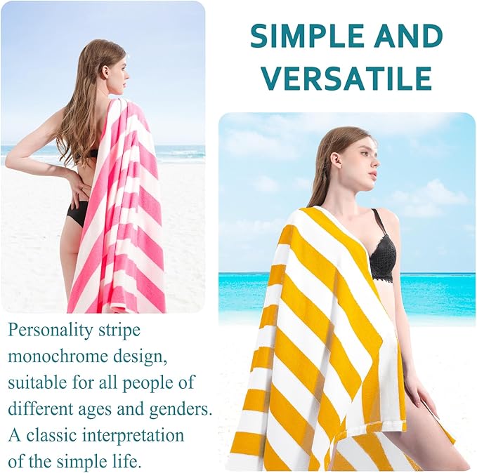 4 Packs Oversized Stripe Beach Towel Thin Terry with Towel Bands Set XL Extra Large Big Clearance Pool Travel Accessories Essentials Soft Absorbent Swim Bath Towels Bulk Men Women Adults Gift Yellow