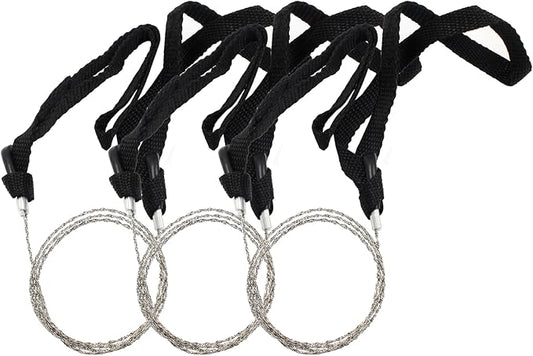 3 Pcs Hand Pocket Chainsaw Stainless Steel Emergency Saw Kit Mini Survival Wire Saw with Rope Handle for Cutting Hunting Hiking Backpacking Gear(Black)