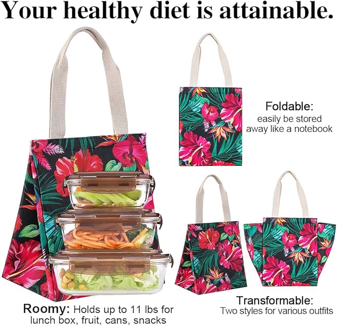 iknoe Lunch Bag Insulated Lunch Bags for Women & Men, 9L Reusable Lunch Tote, Portable Adult Thermal Large Lunch Cooler for Work Picnic Beach (Botanic)