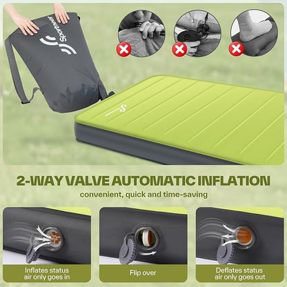 Sportneer Self Inflating Sleeping Pad, 4" Ultra-Thick Elasticity Foam Sleeping Mats for Camping, 4-Season Insulated Durable Camping Mat Air Mattress for Car Travel Tent Home
